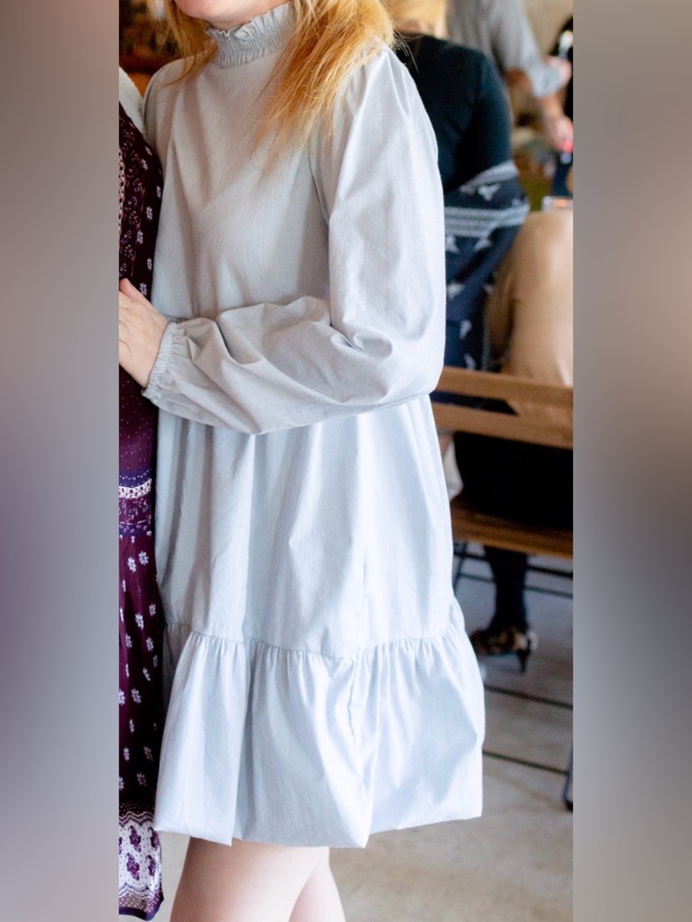 Zara Tiered Dress Light Gray Women’s Medium Long Sleeve Flowy Oversized Dress